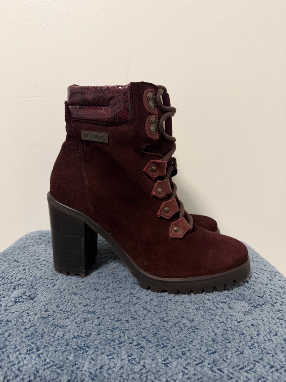 Harley-Davidson Women's Burgundy Suede Lace-Up Heeled Boots